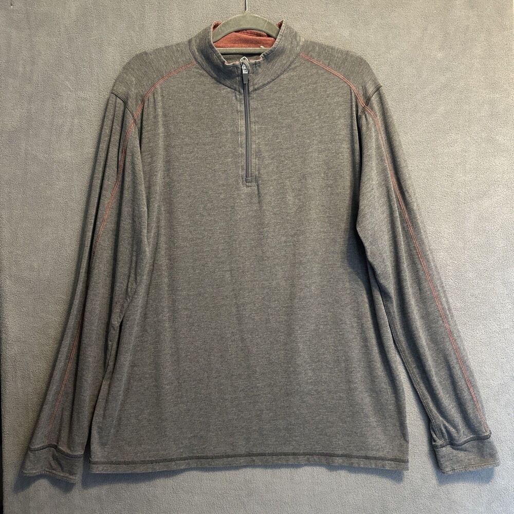 Tasc Performance Bamboo Organic Cotton 1/4 Zip Pullover Mens Size L Gray Stretch